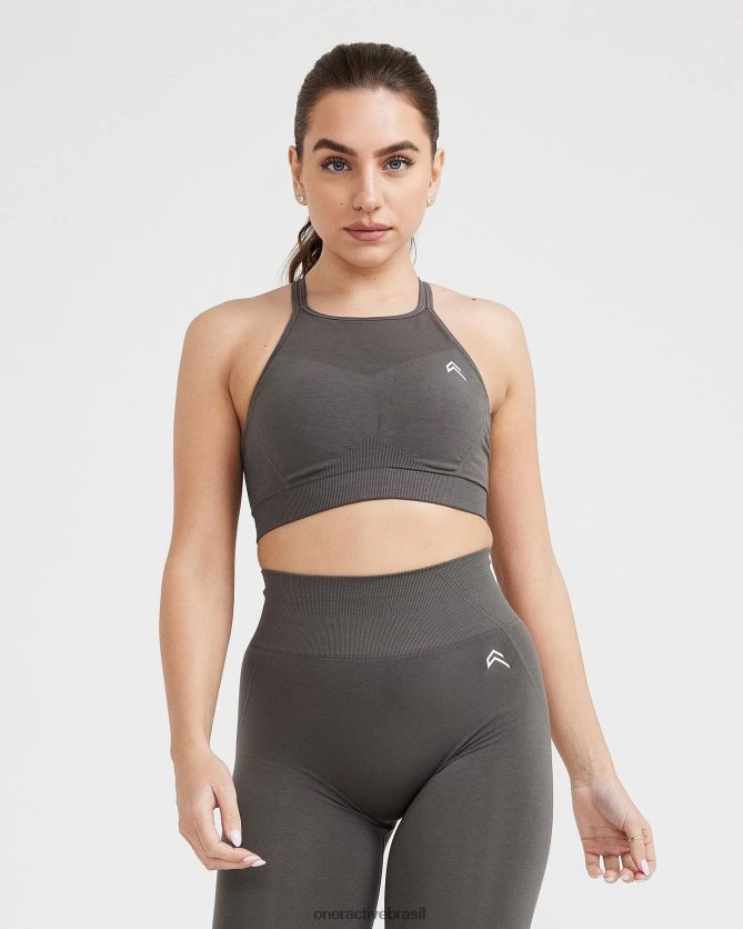 roupas br Oner Active bralette de gola alta sem esforço e sem esforço cinza profundo 8488X2172