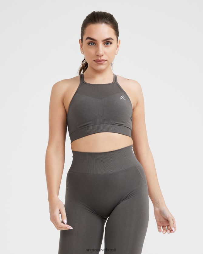 roupas br Oner Active bralette de gola alta sem esforço e sem esforço cinza profundo 8488X2178