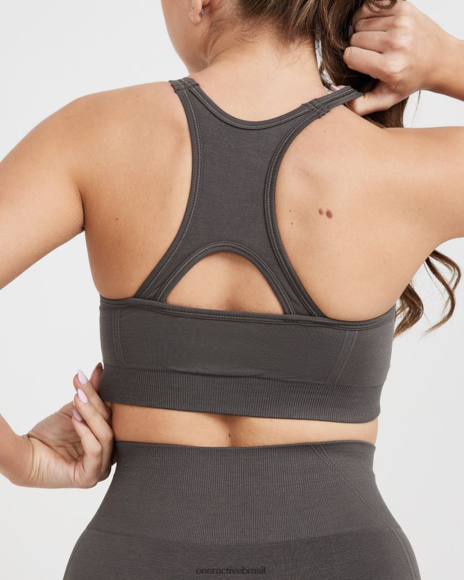 roupas br Oner Active bralette de gola alta sem esforço e sem esforço cinza profundo 8488X2178