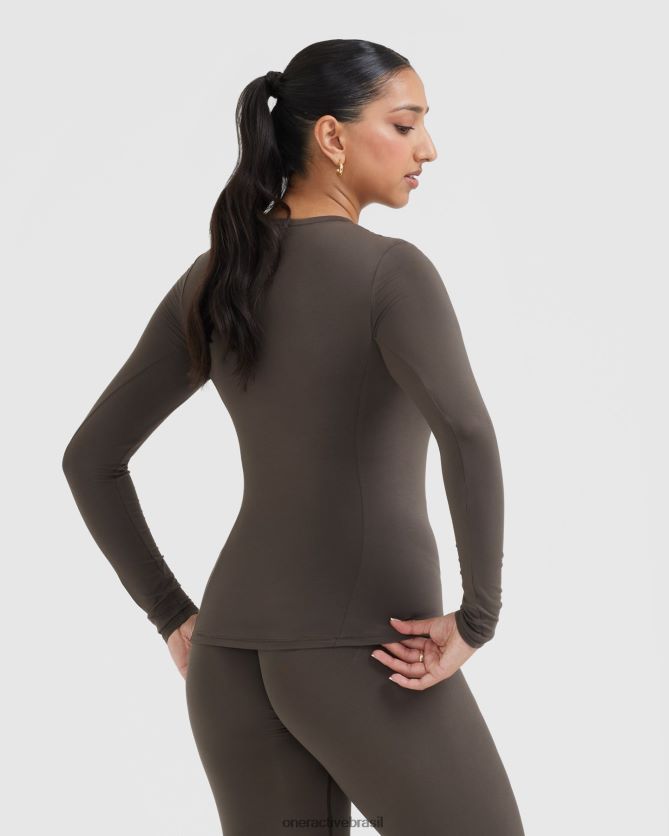 roupas br Oner Active blusa de manga comprida macia e suave cinza profundo 8488X2393