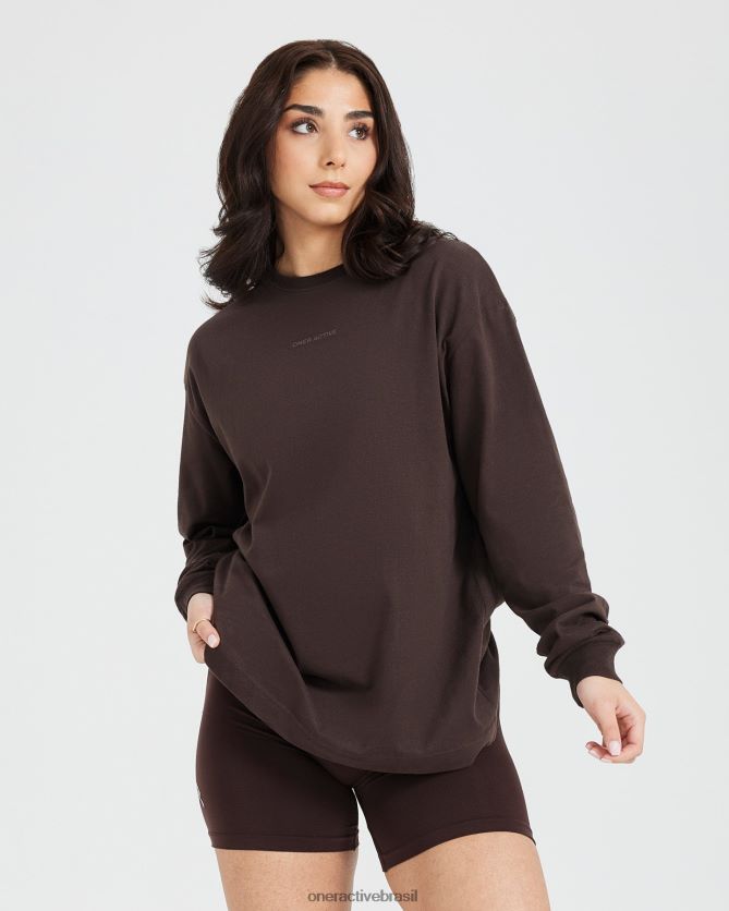 roupas br Oner Active blusa de manga comprida oversized com gráfico de espelho clássico lavado 70% cacau 8488X2523