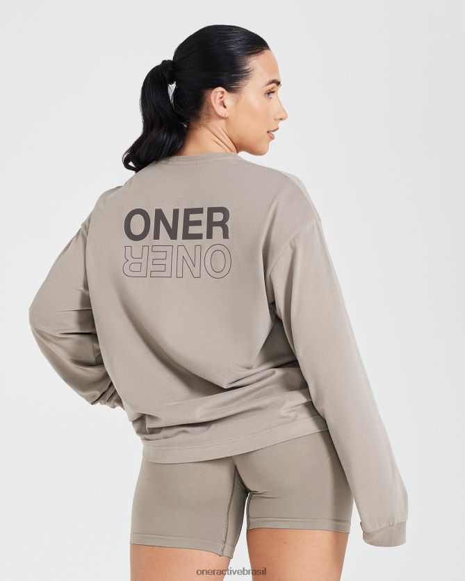 roupas br Oner Active blusa de manga comprida oversized com gráfico de espelho clássico minky lavado 8488X2522