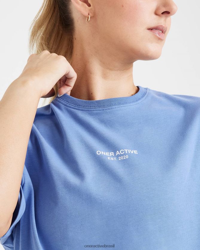 roupas br Oner Active camiseta gráfica oversized de manga curta jeans claro lavado 8488X2550