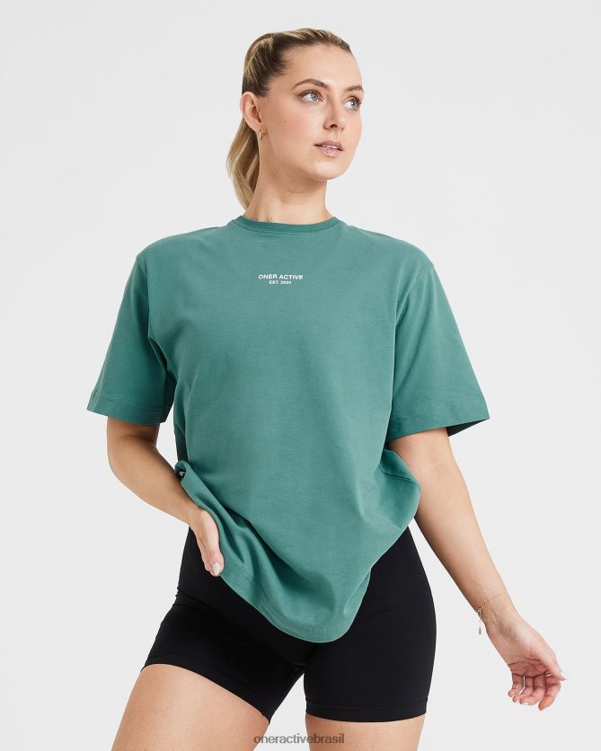 roupas br Oner Active camiseta gráfica oversized de manga curta verde mineral lavado 8488X2551