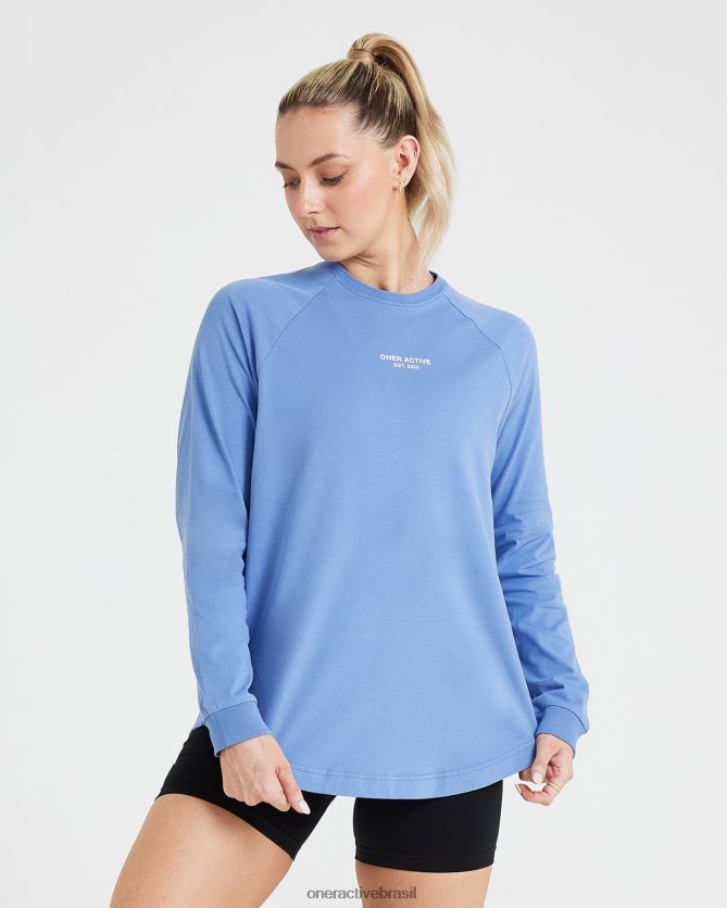 roupas br Oner Active camiseta gráfica oversized manga longa jeans claro lavado 8488X2548
