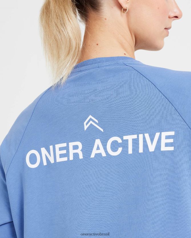roupas br Oner Active camiseta gráfica oversized manga longa jeans claro lavado 8488X2548