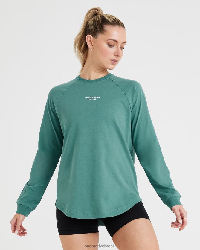 roupas br Oner Active camiseta gráfica oversized manga longa verde mineral lavado 8488X2549