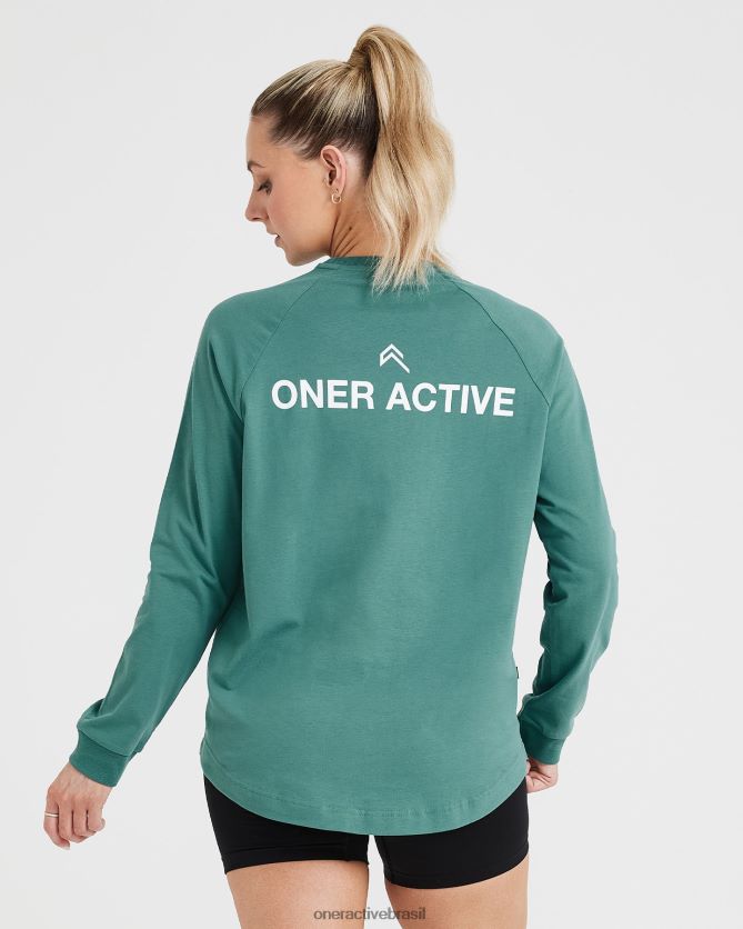 roupas br Oner Active camiseta gráfica oversized manga longa verde mineral lavado 8488X2549