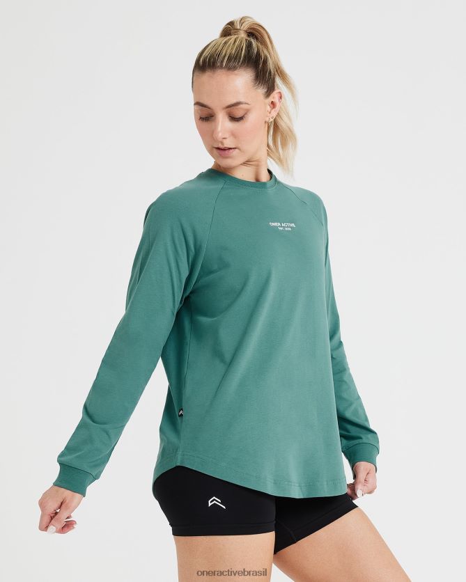 roupas br Oner Active camiseta gráfica oversized manga longa verde mineral lavado 8488X2549