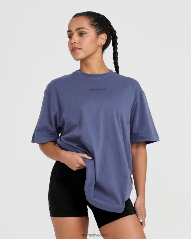 roupas br Oner Active camiseta oversized com estampa espelhada clássica ardósia lavada azul 8488X2506