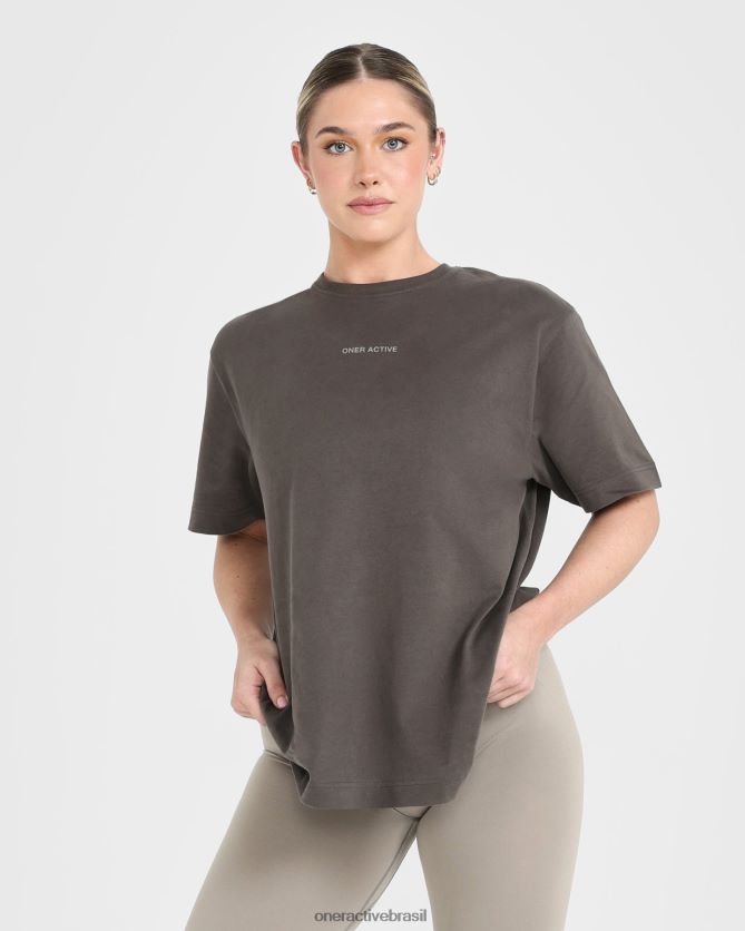 roupas br Oner Active camiseta oversized com estampa espelhada clássica cinza profundo lavado 8488X2503