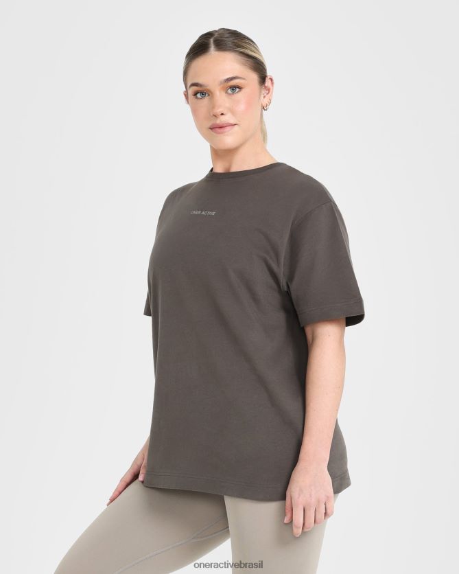 roupas br Oner Active camiseta oversized com estampa espelhada clássica cinza profundo lavado 8488X2503