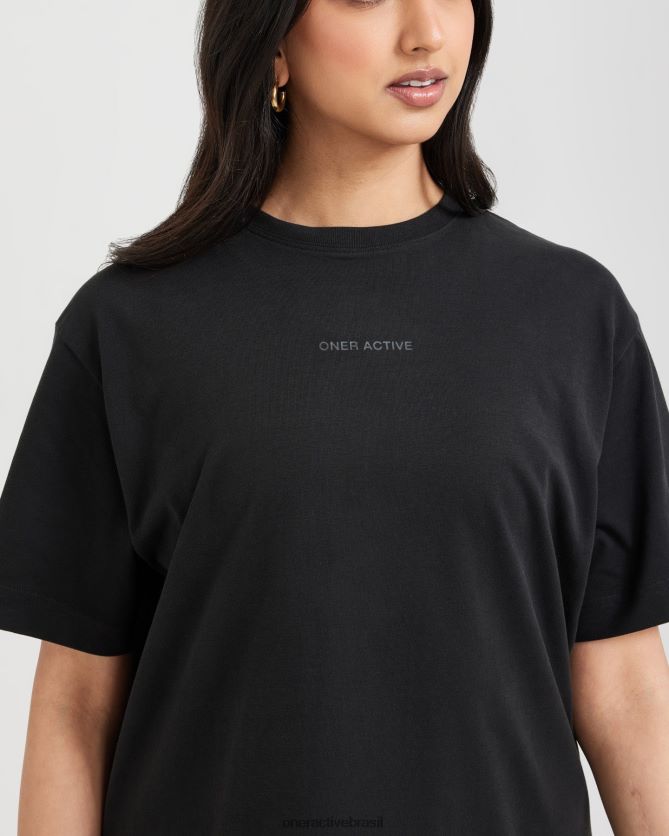 roupas br Oner Active camiseta oversized com estampa espelhada clássica lavado de preto 8488X2510