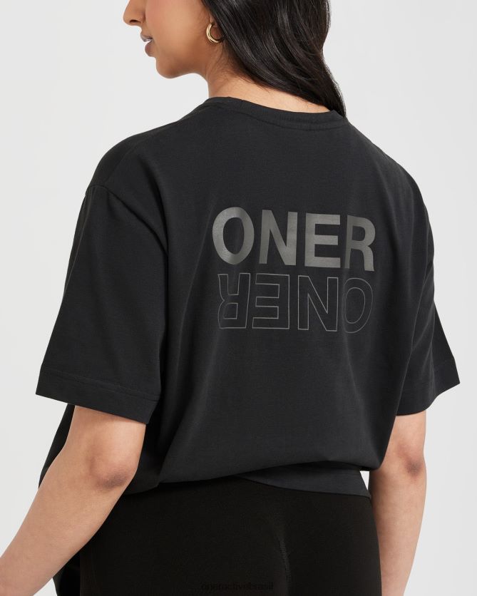 roupas br Oner Active camiseta oversized com estampa espelhada clássica lavado de preto 8488X2510