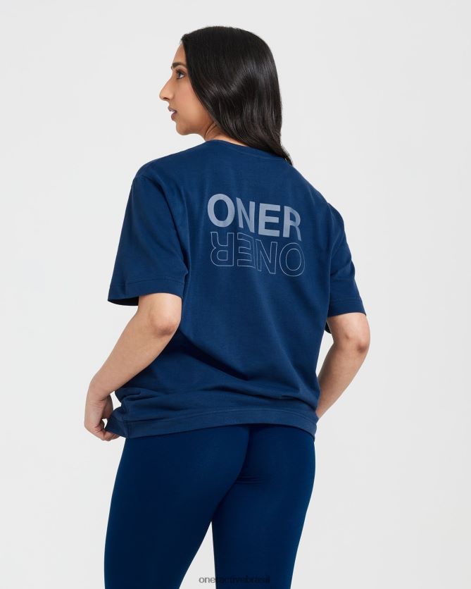 roupas br Oner Active camiseta oversized com estampa espelhada clássica lavado à meia-noite 8488X2509