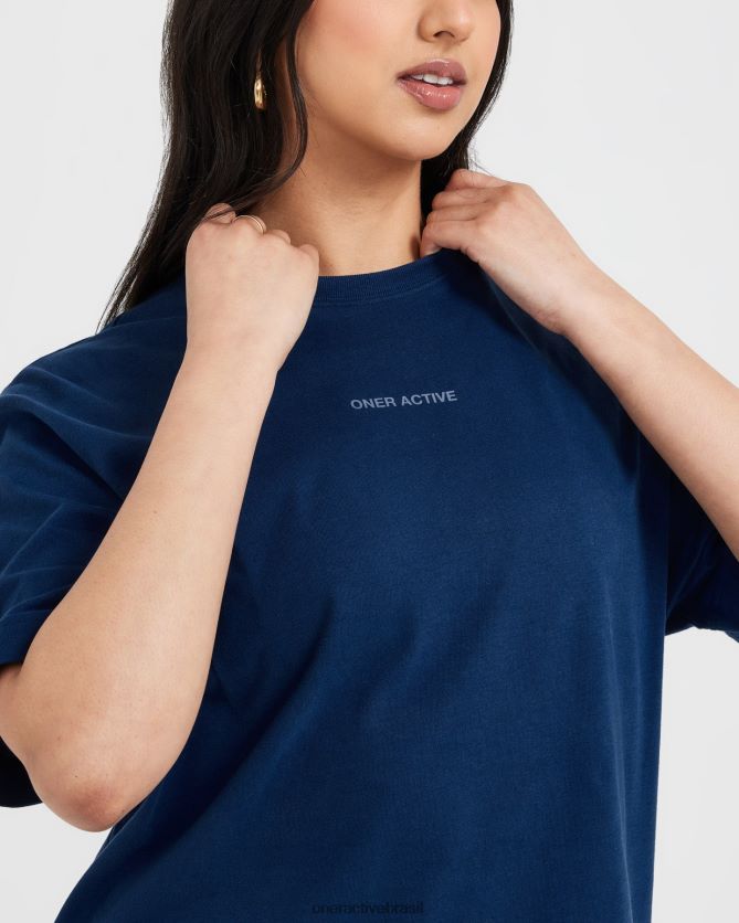roupas br Oner Active camiseta oversized com estampa espelhada clássica lavado à meia-noite 8488X2509