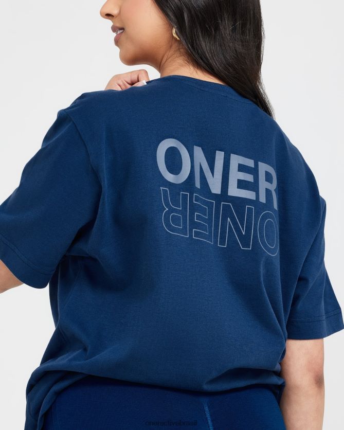 roupas br Oner Active camiseta oversized com estampa espelhada clássica lavado à meia-noite 8488X2509