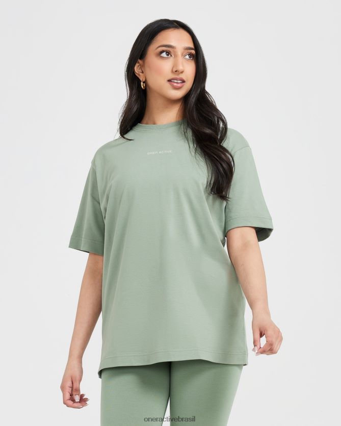 roupas br Oner Active camiseta oversized com estampa espelhada clássica salva lavada 8488X2508