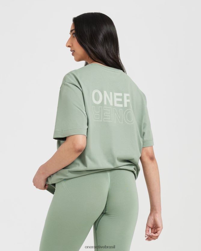 roupas br Oner Active camiseta oversized com estampa espelhada clássica salva lavada 8488X2508