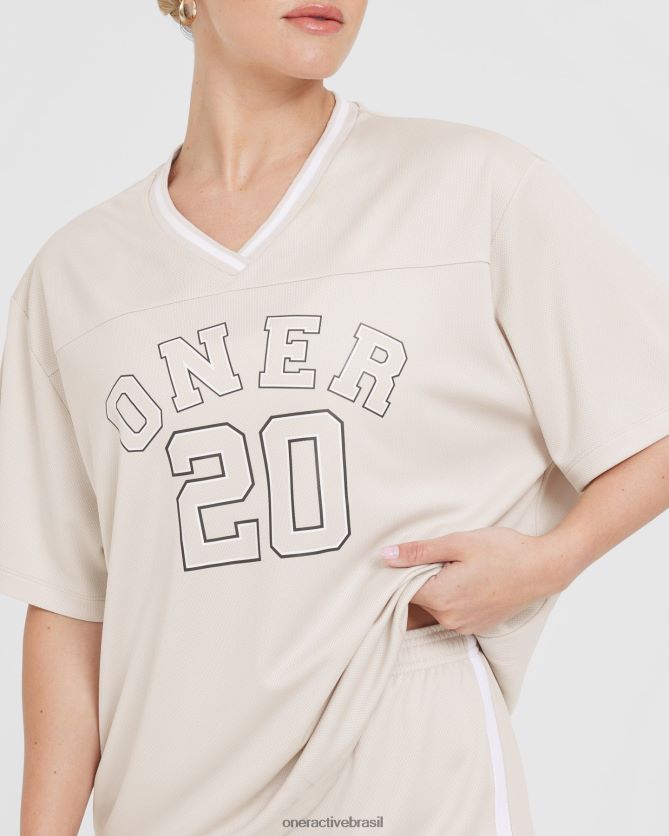 roupas br Oner Active camiseta universitária de manga curta com decote em V areia 8488X2417