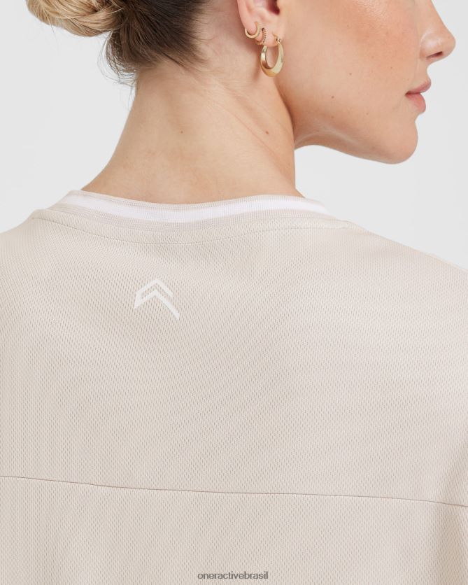 roupas br Oner Active camiseta universitária de manga curta com decote em V areia 8488X2417