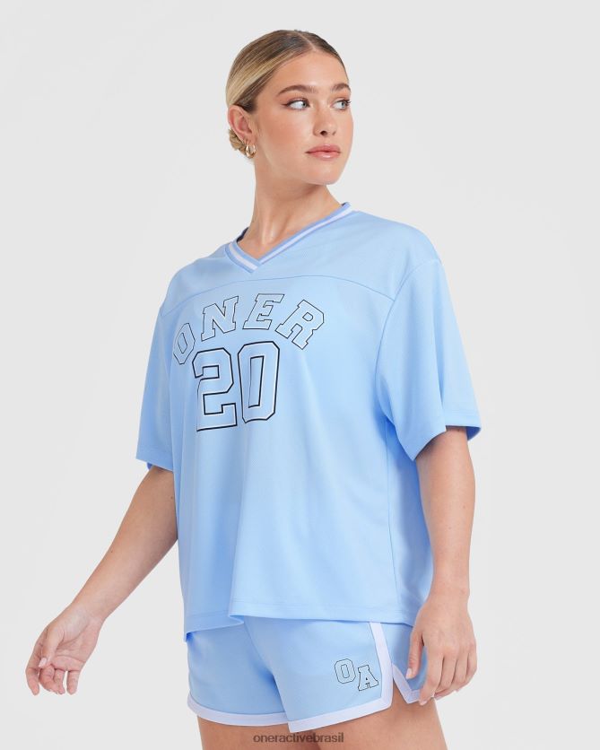 roupas br Oner Active camiseta universitária de manga curta com decote em V azul em pó 8488X2413