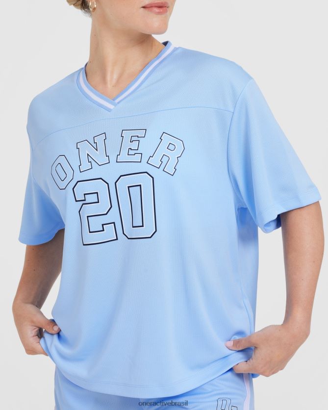 roupas br Oner Active camiseta universitária de manga curta com decote em V azul em pó 8488X2413