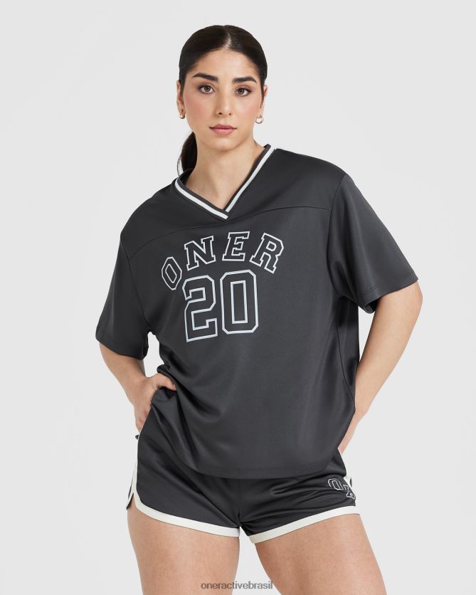 roupas br Oner Active camiseta universitária de manga curta com decote em V carvão 8488X2499