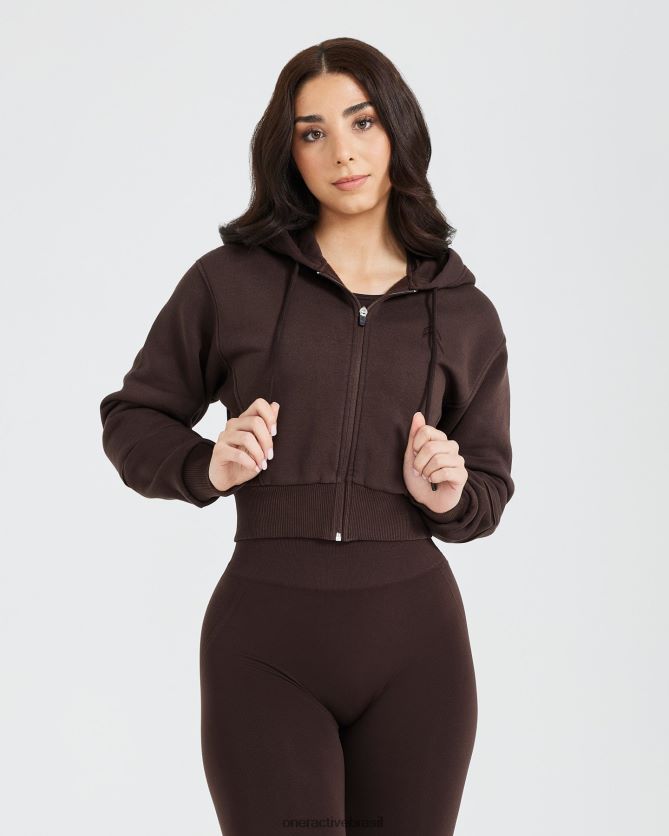 roupas br Oner Active clássico lounge cortado com zíper e moletom com capuz 70% cacau 8488X2618
