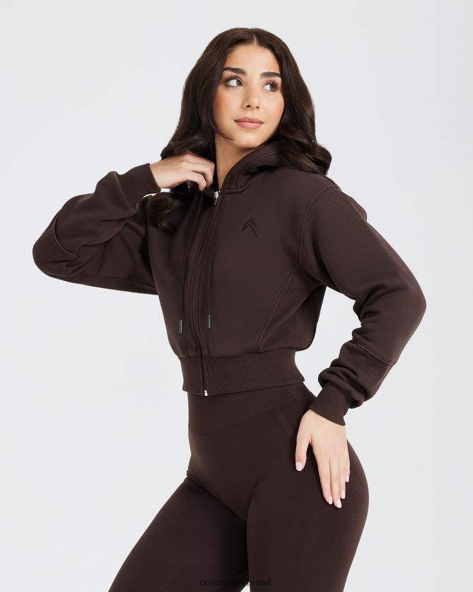 roupas br Oner Active clássico lounge cortado com zíper e moletom com capuz 70% cacau 8488X2618