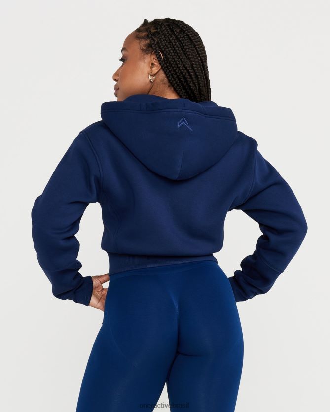 roupas br Oner Active clássico lounge cortado com zíper e moletom com capuz meia-noite 8488X2628