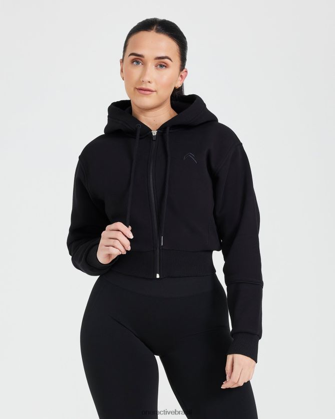 roupas br Oner Active clássico lounge cortado com zíper e moletom com capuz preto 8488X2602