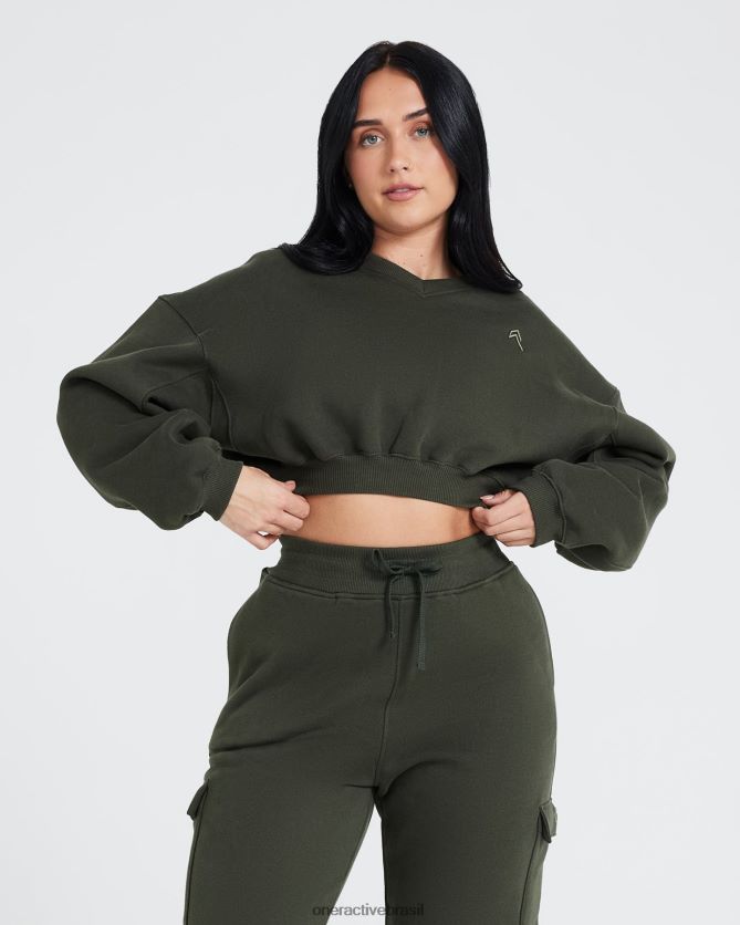 roupas br Oner Active moletom oversized com decote em V o dia todo cáqui 8488X2609