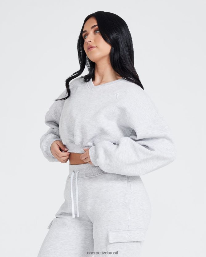 roupas br Oner Active moletom oversized com decote em V o dia todo marga cinza claro 8488X2610