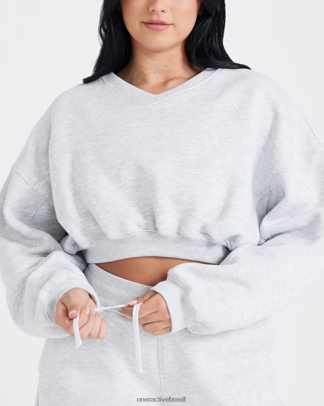roupas br Oner Active moletom oversized com decote em V o dia todo marga cinza claro 8488X2610