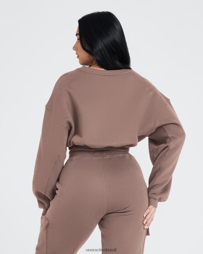 roupas br Oner Active moletom oversized com decote em V o dia todo marrom legal 8488X2608
