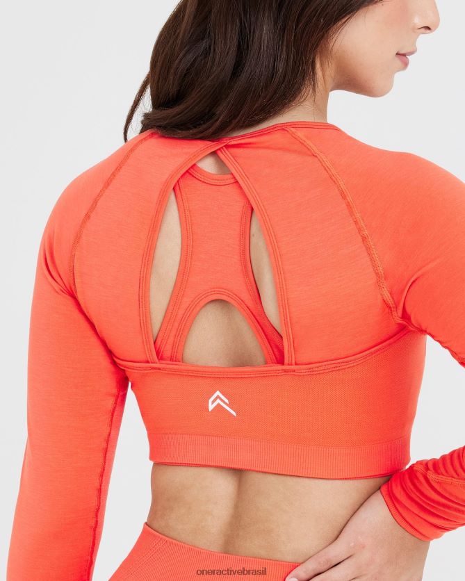 roupas br Oner Active top curto de manga comprida sem esforço e sem esforço Flor de pêssego 8488X2457