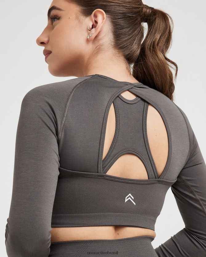 roupas br Oner Active top curto de manga comprida sem esforço e sem esforço cinza profundo 8488X2462
