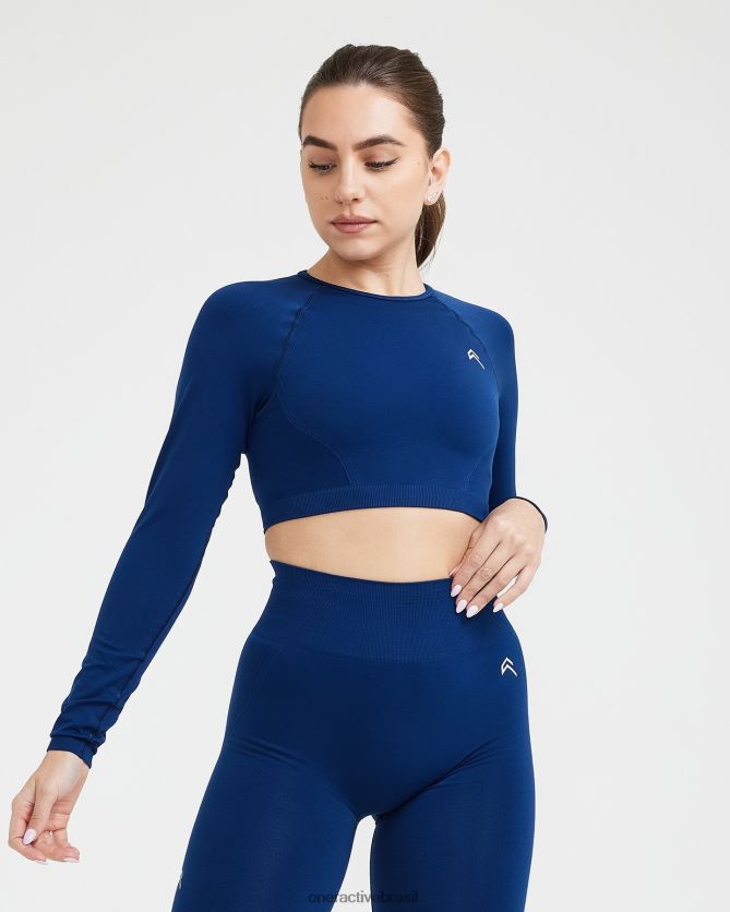 roupas br Oner Active top curto de manga comprida sem esforço e sem esforço meia-noite 8488X2485