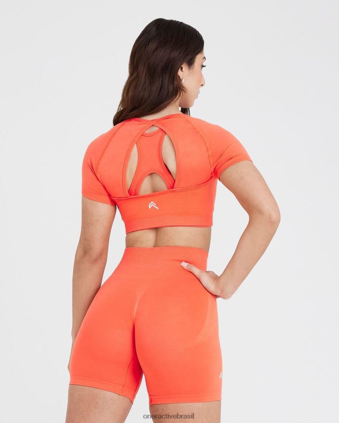 roupas br Oner Active top curto de manga curta sem esforço e sem esforço Flor de pêssego 8488X2476