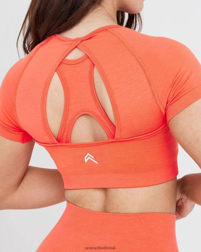 roupas br Oner Active top curto de manga curta sem esforço e sem esforço Flor de pêssego 8488X2476