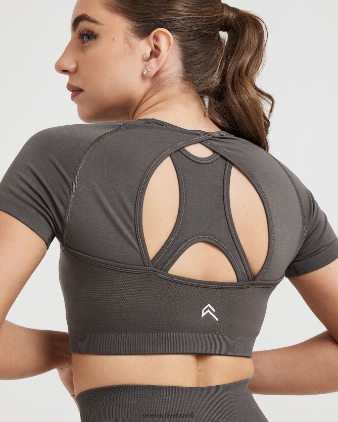 roupas br Oner Active top curto de manga curta sem esforço e sem esforço cinza profundo 8488X2449
