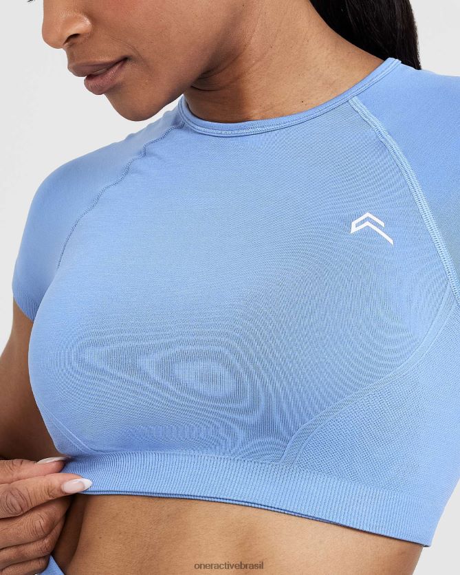 roupas br Oner Active top curto de manga curta sem esforço e sem esforço jeans claro 8488X2460
