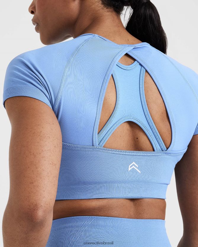 roupas br Oner Active top curto de manga curta sem esforço e sem esforço jeans claro 8488X2460