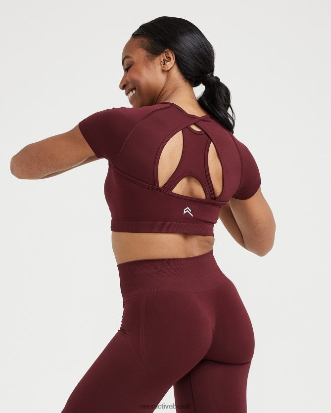 roupas br Oner Active top curto de manga curta sem esforço e sem esforço pau-rosa 8488X2464